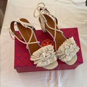 Tory Burch Cream Fringe Sandals